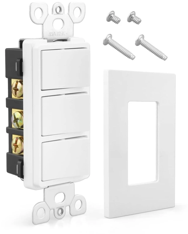 Main image of P3RW Fan and Light Wall Switch Fit for Bathroom Exhaust Fan Heating,Three-Rocker Wall Light Switch Combo with Screw Less Wall Plate Cover, White