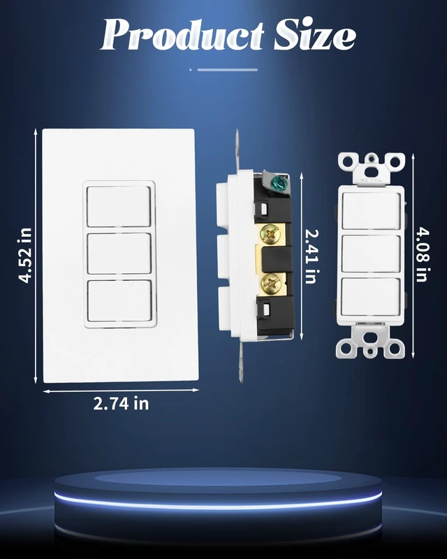 Alt view image 2 of 6 - P3RW Fan and Light Wall Switch Fit for Bathroom Exhaust Fan Heating,Three-Rocker Wall Light Switch Combo with Screw Less Wall Plate Cover, White