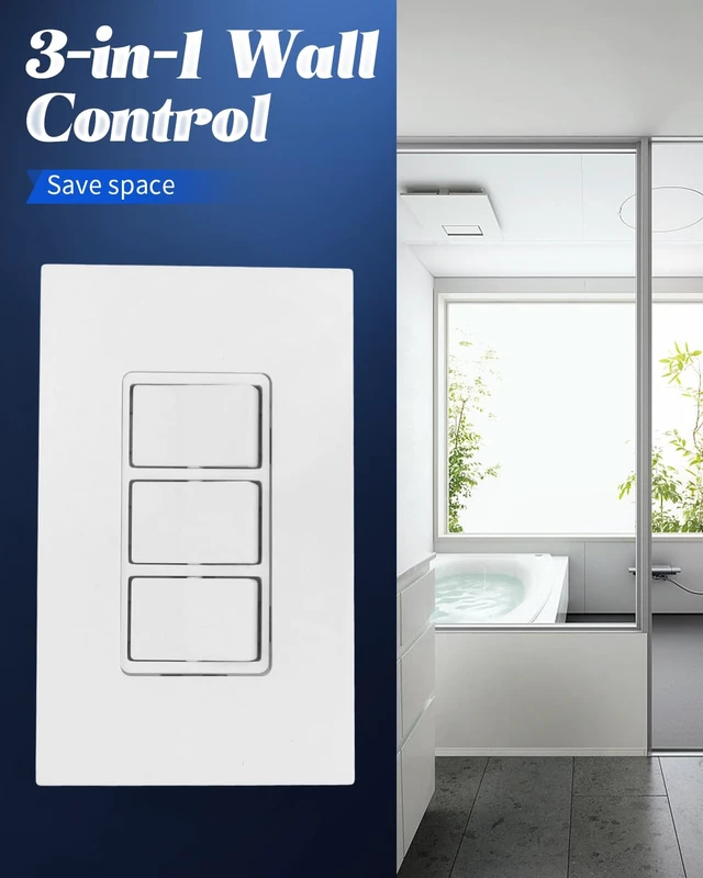 Alt view image 3 of 6 - P3RW Fan and Light Wall Switch Fit for Bathroom Exhaust Fan Heating,Three-Rocker Wall Light Switch Combo with Screw Less Wall Plate Cover, White