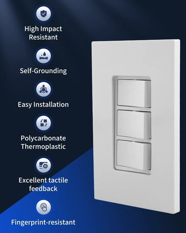 Alt view image 5 of 6 - P3RW Fan and Light Wall Switch Fit for Bathroom Exhaust Fan Heating,Three-Rocker Wall Light Switch Combo with Screw Less Wall Plate Cover, White