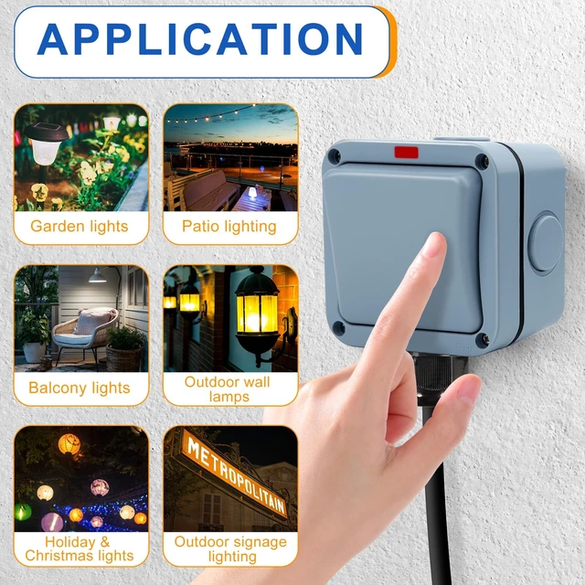 Alt view image 4 of 7 - NineLeaf 1 Gang Outdoor Light Switch, IP66 15A 110-250V SPDT Waterproof Exterior Wall Electrical Switch for Garden, Patio, Balcony, Pool, Outside Use