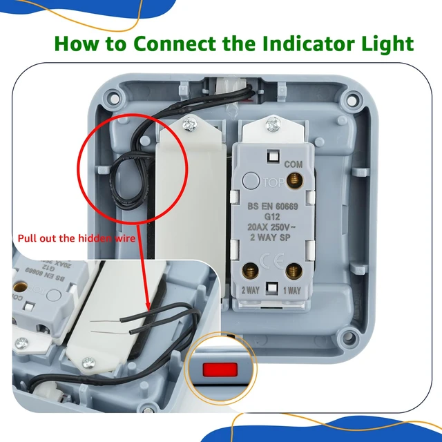 Alt view image 7 of 7 - NineLeaf 1 Gang Outdoor Light Switch, IP66 15A 110-250V SPDT Waterproof Exterior Wall Electrical Switch for Garden, Patio, Balcony, Pool, Outside Use