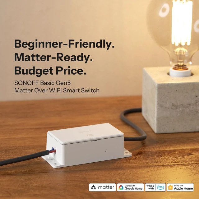 Alt view image 2 of 6 - SONOFF Basic-1GS Gen5 Matter Wi-Fi Smart Switch, Needs Neutral Wire, DIY Smart Home Automation Module, Compatible with Apple Home, Alexa & Google Assistant, No Hub Required, White, 4 Pack