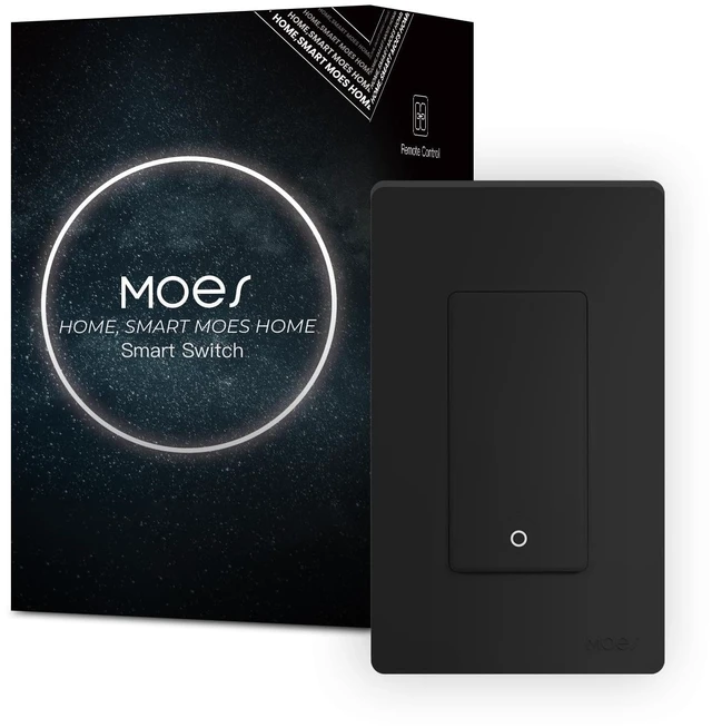 Main image of MOES Star Ring WiFi Smart Light Switch, Voice Alexa Google, 1 Gang Black | Star Ring Night Guide Glow, 2.4GHz WiFi No Hub Required, Smart Life App, Timer Away Mode, Single Pole Neutral Wire 10A