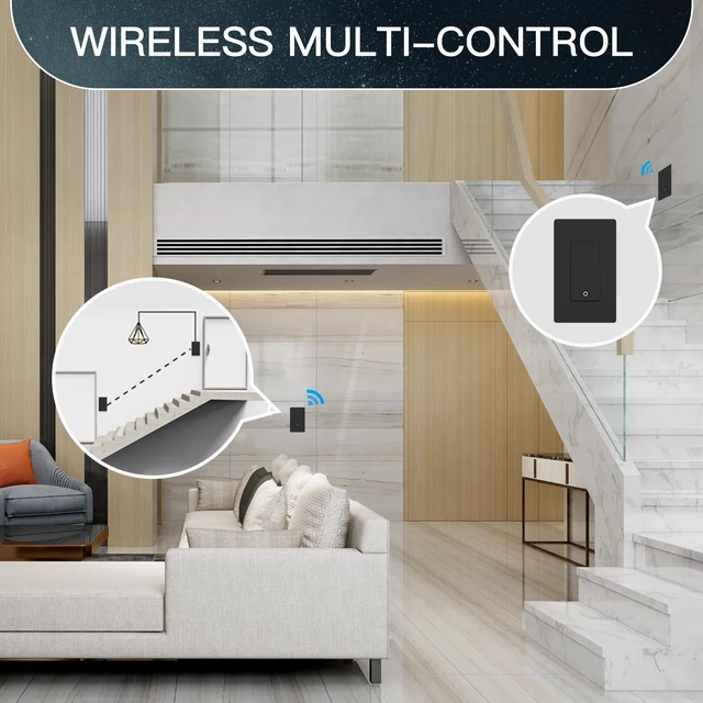 Alt view image 3 of 7 - MOES Star Ring WiFi Smart Light Switch, Voice Alexa Google, 1 Gang Black | Star Ring Night Guide Glow, 2.4GHz WiFi No Hub Required, Smart Life App, Timer Away Mode, Single Pole Neutral Wire 10A