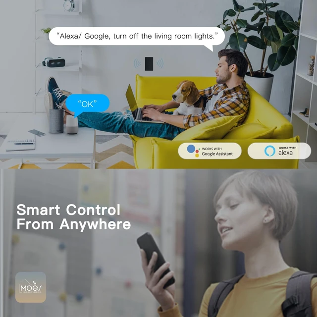 Alt view image 6 of 7 - MOES Star Ring WiFi Smart Light Switch, Voice Alexa Google, 1 Gang Black | Star Ring Night Guide Glow, 2.4GHz WiFi No Hub Required, Smart Life App, Timer Away Mode, Single Pole Neutral Wire 10A