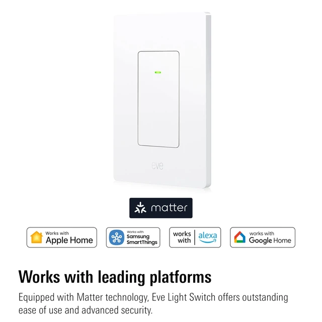 Alt view image 2 of 7 - Eve Light Switch (Matter) Smart Wall Switch | for Apple, Alexa, Google, SmartThings, single-pole & 3-way switches; requ. Thread Border Router & neutral wire; UL-certified