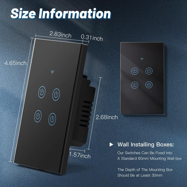Alt view image 6 of 7 - BSEED Smart Light Switch, 4 Gang WiFi Alexa Light Switch with Remote APP Control and Timing Function, Single Pole Black Light Switches Work with Alexa, Google Assistant, Voice Control, Group Control