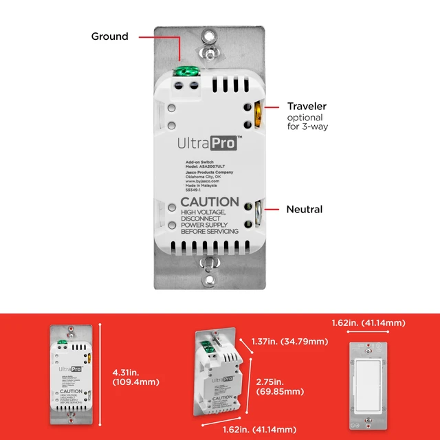 Alt view image 3 of 5 - UltraPro Z-Wave Add-On Switch, Paddle, White, 1 Pack | Line/Load Swapping, Not for Standalone Use, Pair with other UltraPro Z-Wave Switches for 3-Way Setup