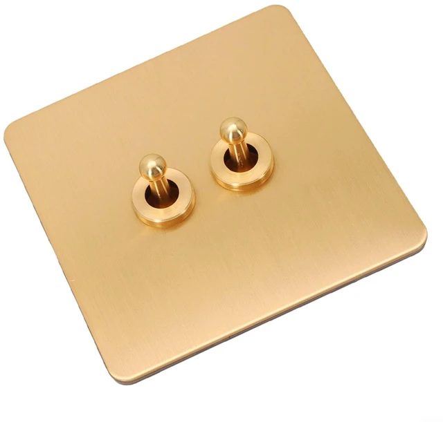 Main image of Rocker Light Switch, Single Double Way Light Control, 86 Type Brass Panel Wall Toggle Light Switch, Insulation Flame Retardant, Gold Manual Lever Light Switch(2 Gang)