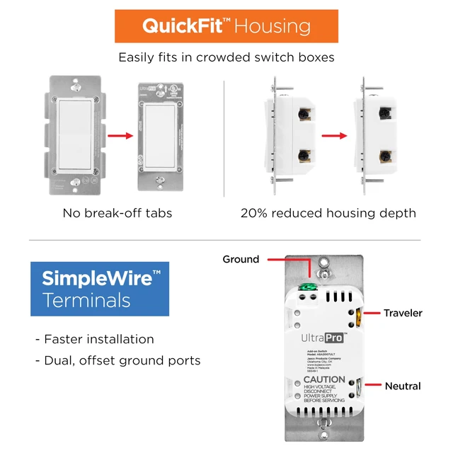 Alt view image 5 of 5 - UltraPro Z-Wave Add-On Switch, Paddle, White, 1 Pack | Line/Load Swapping, Not for Standalone Use, Pair with other UltraPro Z-Wave Switches for 3-Way Setup