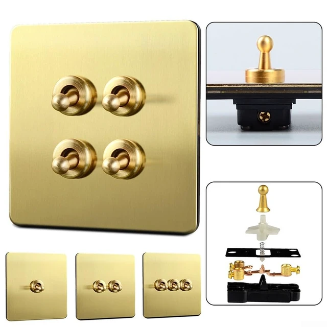 Alt view image 2 of 5 - Rocker Light Switch, Single Double Way Light Control, 86 Type Brass Panel Wall Toggle Light Switch, Insulation Flame Retardant, Gold Manual Lever Light Switch(2 Gang)