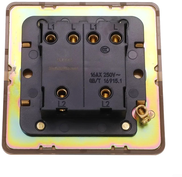 Alt view image 3 of 5 - Rocker Light Switch, Single Double Way Light Control, 86 Type Brass Panel Wall Toggle Light Switch, Insulation Flame Retardant, Gold Manual Lever Light Switch(2 Gang)