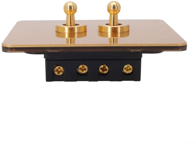 Alt view image 4 of 5 - Rocker Light Switch, Single Double Way Light Control, 86 Type Brass Panel Wall Toggle Light Switch, Insulation Flame Retardant, Gold Manual Lever Light Switch(2 Gang)