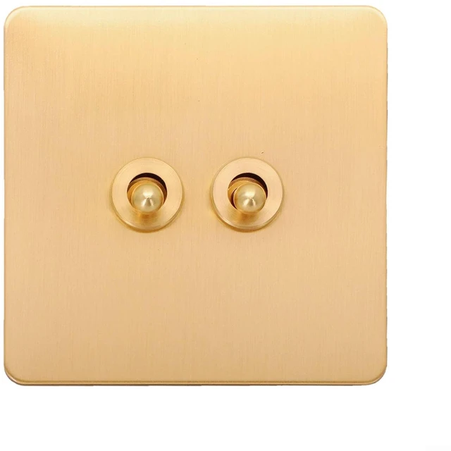 Alt view image 5 of 5 - Rocker Light Switch, Single Double Way Light Control, 86 Type Brass Panel Wall Toggle Light Switch, Insulation Flame Retardant, Gold Manual Lever Light Switch(2 Gang)