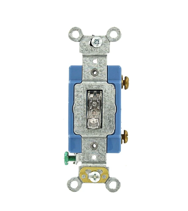 Main image of Leviton 15 Amp, 120 Volt, Toggle Lighted Handle, Illuminated Off Single-Pole AC Quiet Switch, Extra Heavy Duty Grade, Self Grounding, 1201-LHC, Clear