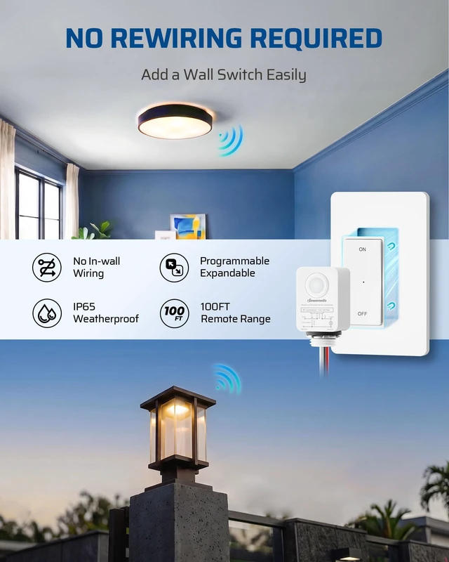 Alt view image 2 of 7 - DEWENWILS 3 Way Wireless Light Switch and Receiver Kit, 15A Remote Control
