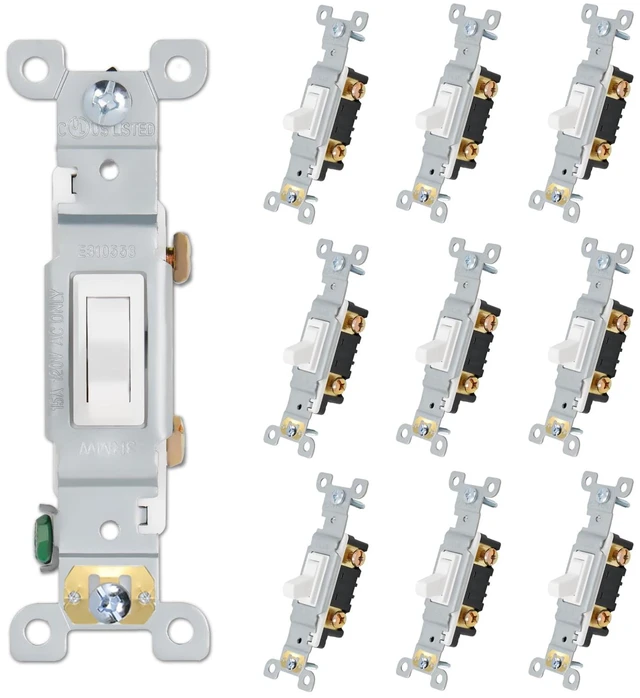 Main image of ThunderWay Quiet Toggle Light Switch - 15A, 120V, AC, Residential & Commercial Grade, UL Listed (10 Pack, White)