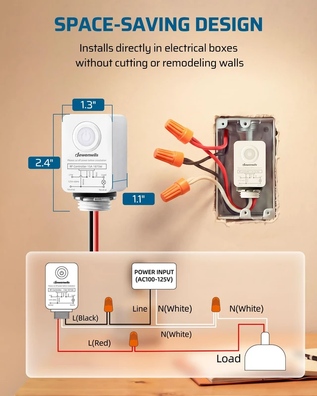 Alt view image 5 of 7 - DEWENWILS 3 Way Wireless Light Switch and Receiver Kit, 15A Remote Control