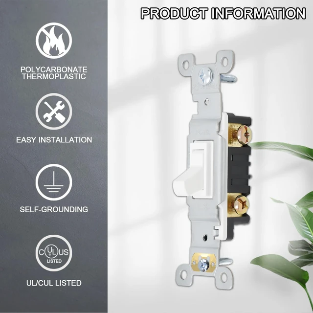 Alt view image 4 of 7 - ThunderWay Quiet Toggle Light Switch - 15A, 120V, AC, Residential & Commercial Grade, UL Listed (10 Pack, White)