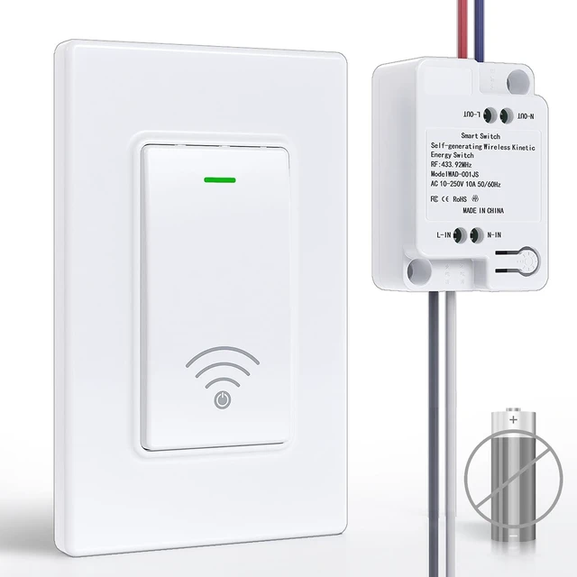 Main image of Avorecta Wireless Remote Light Switch Kit, 1 Switch + 1 Receiver, Battery-Free Wireless Wall Switch, No New in-Wall Wiring, No Wi-Fi,for Bedroom, Garage, Closet