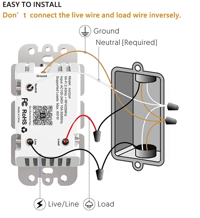 Alt view image 5 of 7 - Smart Switch with App & Remote Control, Alexa Light Switch Single-Pole, 2.4GHz Wi-Fi Timer Wall Switch Compatible with Alexa Google Home, Neutral Wire Needed, No Hub Required