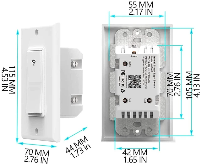 Alt view image 6 of 7 - Smart Switch with App & Remote Control, Alexa Light Switch Single-Pole, 2.4GHz Wi-Fi Timer Wall Switch Compatible with Alexa Google Home, Neutral Wire Needed, No Hub Required