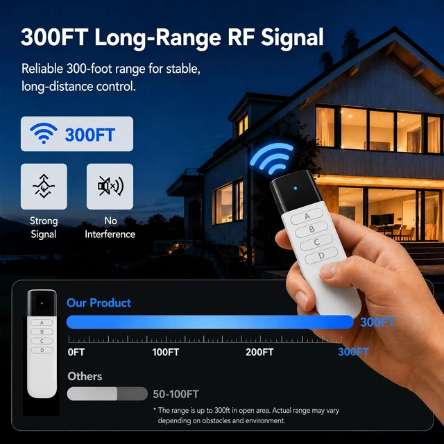 Alt view image 3 of 7 - RenseCum Wireless Light Switch Kit, 10A RF Remote, 1 Switch, 4 Receivers | Remote light switch for LED lamps and ceiling lights; 300FT RF range in open areas, flexible pairing