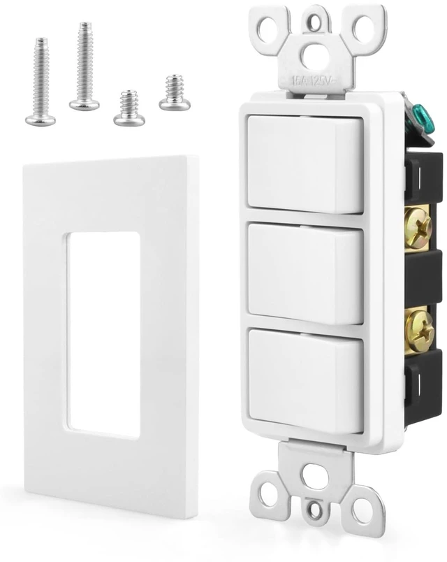 Main image of P3RW Fan and Light Wall Switch, Three-Rocker Switch | with Screwless Wall Plate Cover Fit for Bathroom Exhaust Fan, White Wall Control Knob