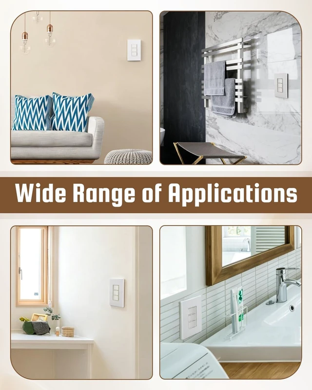 Alt view image 2 of 6 - P3RW Fan and Light Wall Switch, Three-Rocker Switch | with Screwless Wall Plate Cover Fit for Bathroom Exhaust Fan, White Wall Control Knob