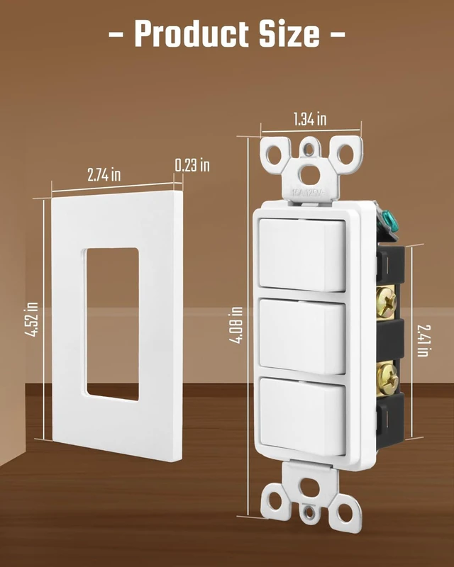 Alt view image 4 of 6 - P3RW Fan and Light Wall Switch, Three-Rocker Switch | with Screwless Wall Plate Cover Fit for Bathroom Exhaust Fan, White Wall Control Knob
