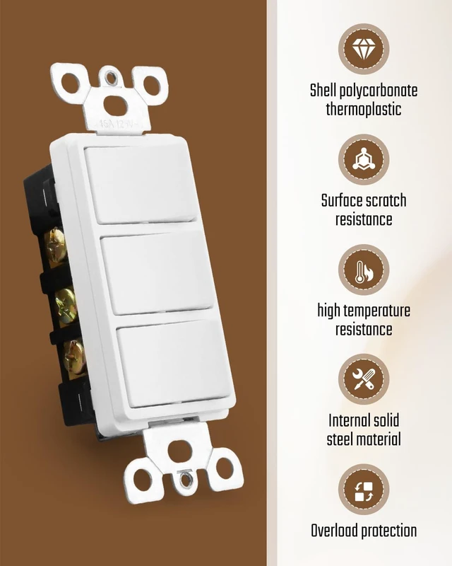 Alt view image 5 of 6 - P3RW Fan and Light Wall Switch, Three-Rocker Switch | with Screwless Wall Plate Cover Fit for Bathroom Exhaust Fan, White Wall Control Knob