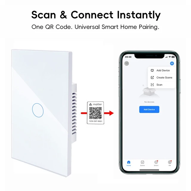 Alt view image 7 of 7 - iPazzPort Matter Smart Touch Light Switch, 1-Gang Single Pole | Supports Matter Tempered Glass Panel Neutral Wire Required Works with Apple Home, Google Home, Alexa & Tuya