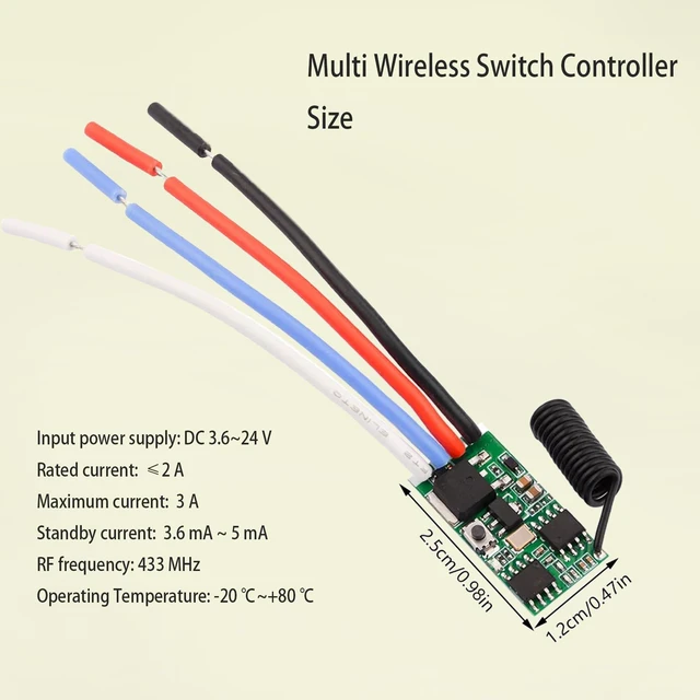 Alt view image 3 of 6 - 4 Way Mini Wireless Switches 12V Mini Remote Control Switch | DC 5V/12V/24V/3A Wireless Remote Control Switch Remote Lamp Switchs for Wall Lights,LED Lights etc (4 Way)