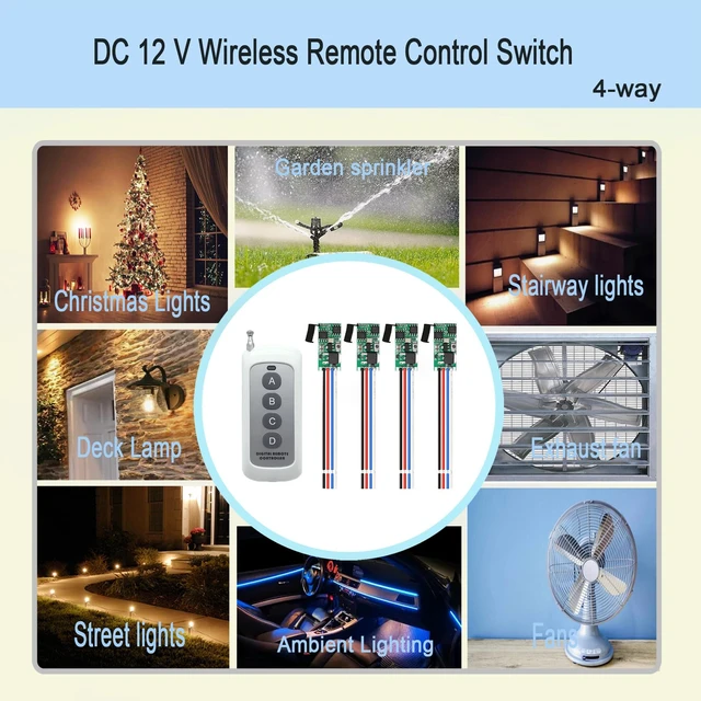 Alt view image 2 of 6 - 4 Way Mini Wireless Switches 12V Mini Remote Control Switch | DC 5V/12V/24V/3A Wireless Remote Control Switch Remote Lamp Switchs for Wall Lights,LED Lights etc (4 Way)