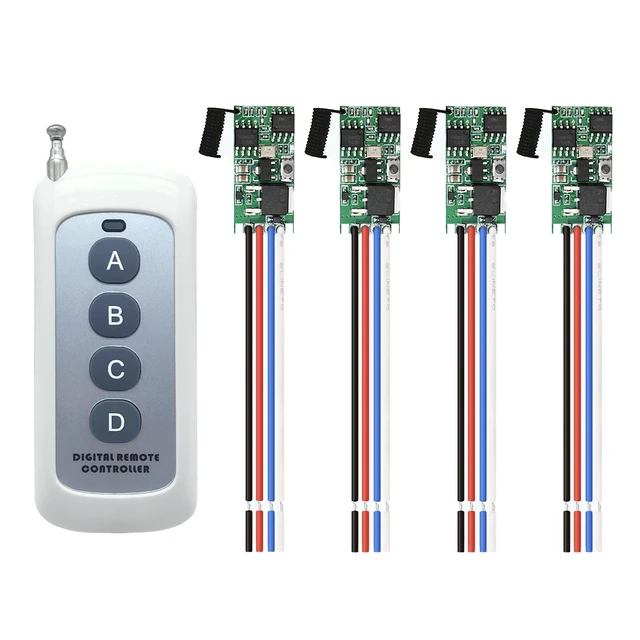 Alt view image 6 of 6 - 4 Way Mini Wireless Switches 12V Mini Remote Control Switch | DC 5V/12V/24V/3A Wireless Remote Control Switch Remote Lamp Switchs for Wall Lights,LED Lights etc (4 Way)