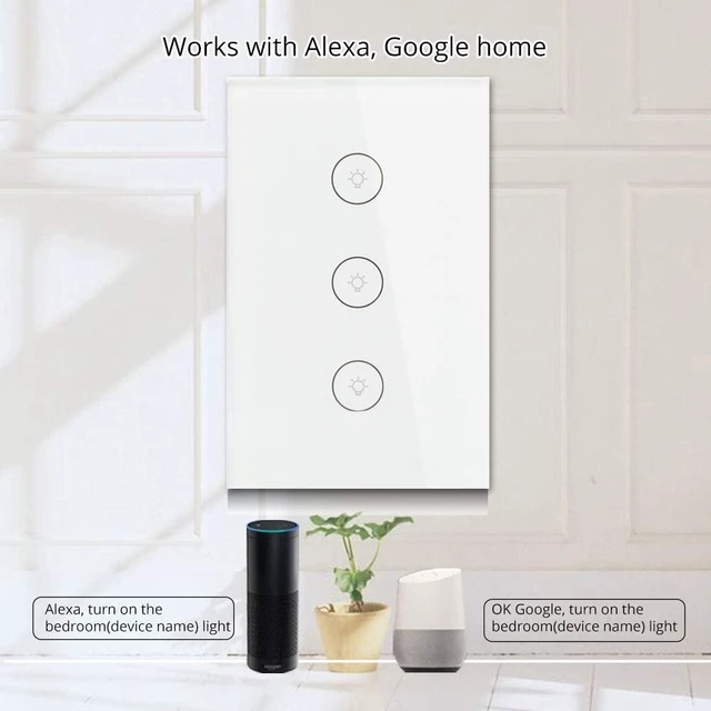 Alt view image 3 of 7 - MOES WiFi Smart Wall Touch Light Switch Glass Panel Wireless Remote Control by Mobile APP Anywhere Compatible with Alexa,Timing Function No Hub Required (Wall Switch 3 Gang)