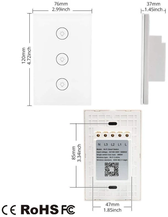 Alt view image 6 of 7 - MOES WiFi Smart Wall Touch Light Switch Glass Panel Wireless Remote Control by Mobile APP Anywhere Compatible with Alexa,Timing Function No Hub Required (Wall Switch 3 Gang)