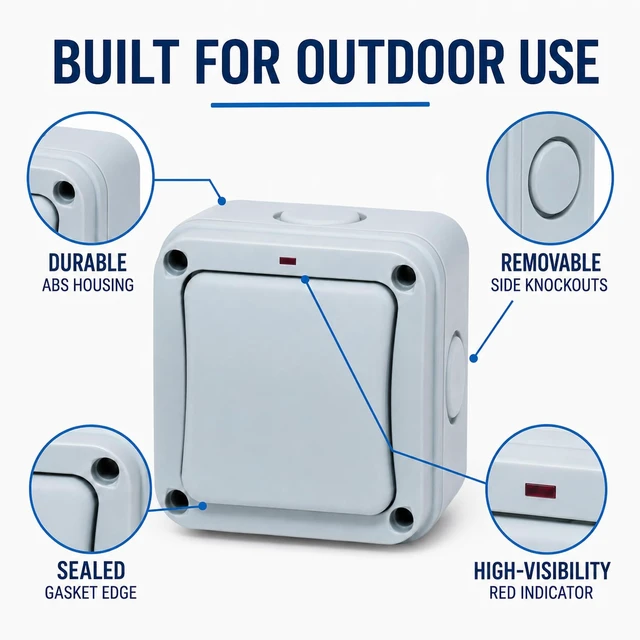 Alt view image 4 of 7 - 1PCS IP66 Outdoor Switch, 1 Gang SPDT 15A 110-250V Weatherproof Switch | Waterproof Exterior Light Switch for Garden, Pool, Patio, Balcony and Outdoor Electrical Devices