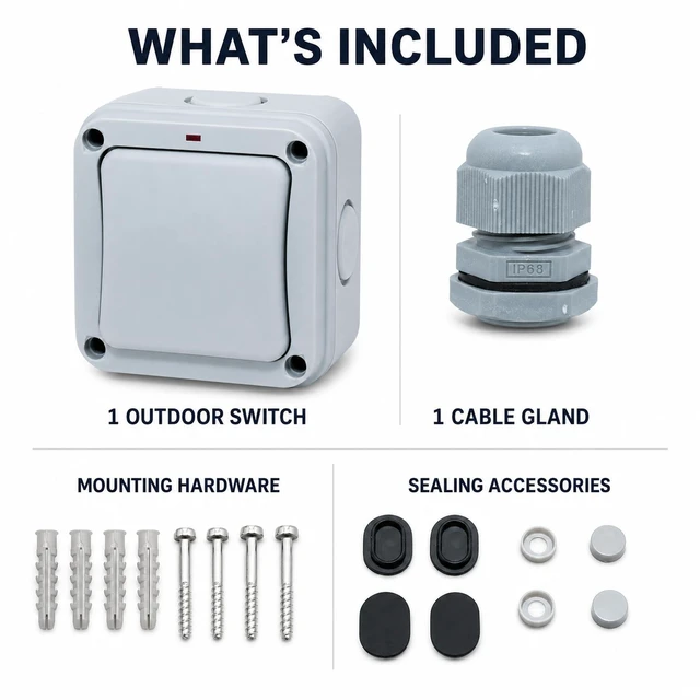 Alt view image 6 of 7 - 1PCS IP66 Outdoor Switch, 1 Gang SPDT 15A 110-250V Weatherproof Switch | Waterproof Exterior Light Switch for Garden, Pool, Patio, Balcony and Outdoor Electrical Devices