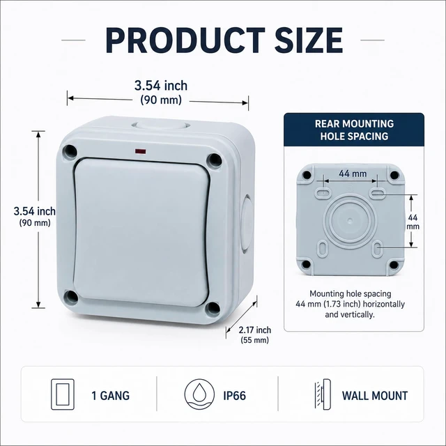 Alt view image 7 of 7 - 1PCS IP66 Outdoor Switch, 1 Gang SPDT 15A 110-250V Weatherproof Switch | Waterproof Exterior Light Switch for Garden, Pool, Patio, Balcony and Outdoor Electrical Devices