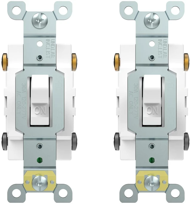 Main image of ThunderWay 30 Amp Toggle Double-Pole Light Switch, 30A 120/277V, Self-Grounding, Industrial Grade, UL Listed, White (2PACK)