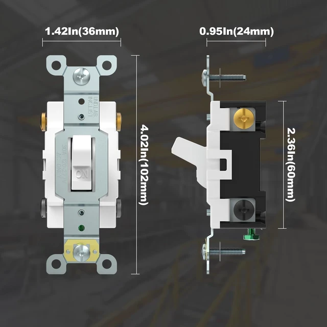 Alt view image 2 of 5 - ThunderWay 30 Amp Toggle Double-Pole Light Switch, 30A 120/277V, Self-Grounding, Industrial Grade, UL Listed, White (2PACK)