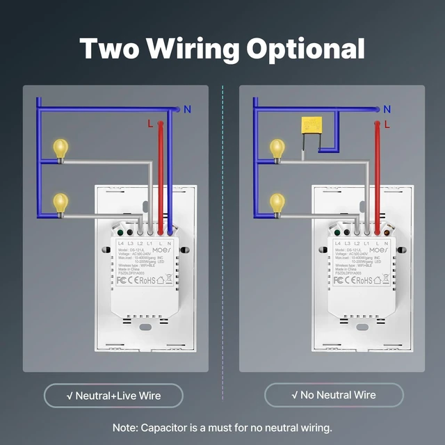 Alt view image 4 of 6 - MOES 2nd Gen WiFi Smart Touch Light Switch, Work with Alexa Google, 2 Gang | 2nd Gen Touch Glass Panel, WiFi Smart No Hub, Voice Alexa Google, Multi-Control, Timer Away Schedule, Neutral Wire 10A