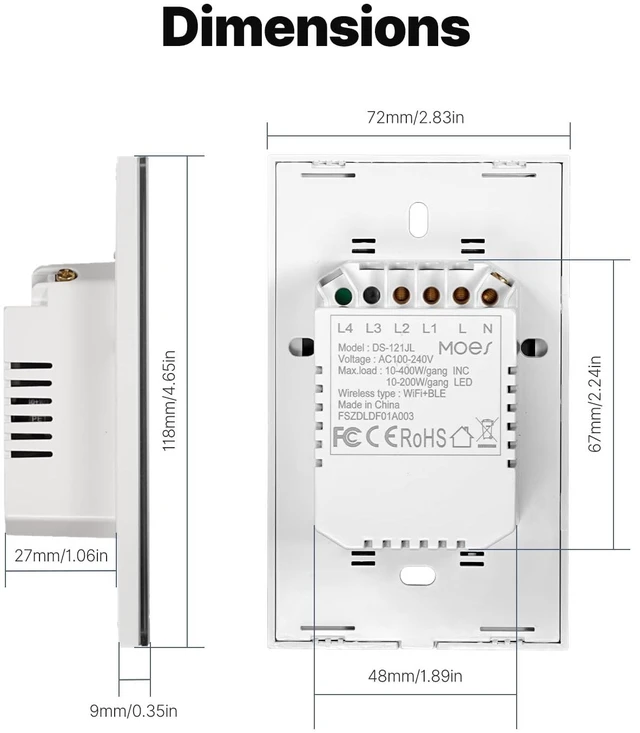 Alt view image 6 of 6 - MOES 2nd Gen WiFi Smart Touch Light Switch, Work with Alexa Google, 2 Gang | 2nd Gen Touch Glass Panel, WiFi Smart No Hub, Voice Alexa Google, Multi-Control, Timer Away Schedule, Neutral Wire 10A