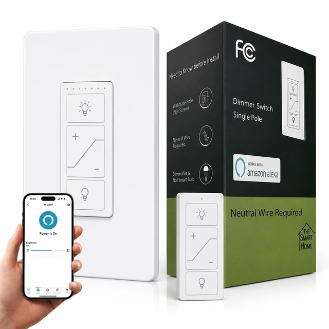 Main image of Nexete Smart Dimmer Wall Switch,Single Pole Wired Dimmer with Wireless Remote,DIY No Wiring 3-Way Control,Remote & Voice Control,Bluetooth Work with Amazon Alexa Only No Wi-Fi Required