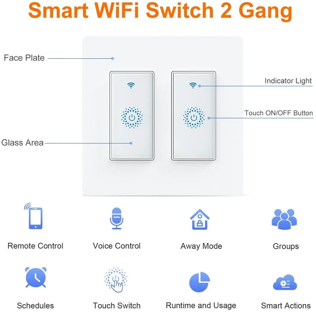 Alt view image 2 of 7 - Milfra Smart Switch, Smart Light Touch Switch 2 Gang, Double Smart WiFi Light Switches, Smart Switch 2 Gang Compatible with Alexa and Google Home, Neutral Wire Needed, No hub Required (2Gang)