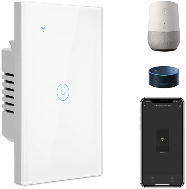 Main image of BSEED Smart Light Switch,1 Gang WiFi Touch Switch with Smart Life APP Control and Timing Function,White Single Pole Switches Work with Amazon Alexa,Google Assistant -(3 Way) Multi-Control Association