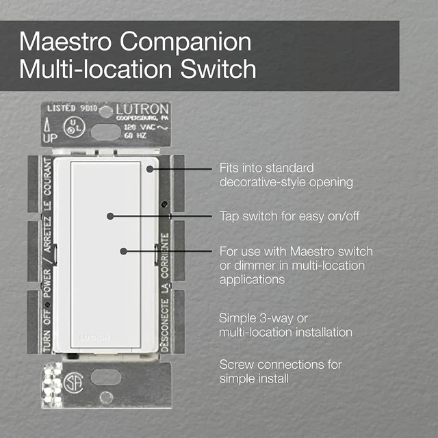 Alt view image 4 of 6 - Lutron Maestro 8-Amp Multi-Location Companion Switch | Not for Standalone Use | MA-AS-LA | Light Almond