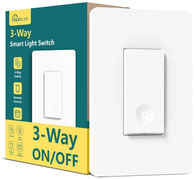 Main image of TREATLIFE 3 Way Smart Switch, 2.4GHz WiFi Light Switch Works with Alexa and Google Home, Neutral Wire Required, Remote Control, Schedule Timer, 1 Pack, White